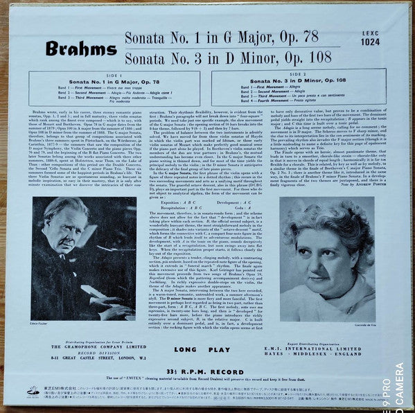 Sonata No. 1 In G Major, Op. 78 / Sonata No. 3 In D Minor, Op. 108