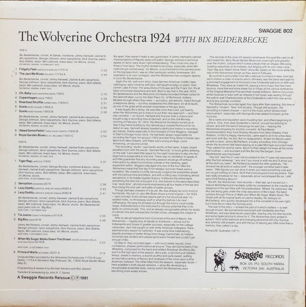 The Wolverine Orchestra 1924 With Bix Beiderbecke