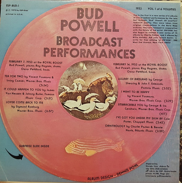 Release: Broadcast Performances 1953, Vol. 1 Of 6 Volumes-Vinyl-US-1973-ESP-BUD-1-12639353