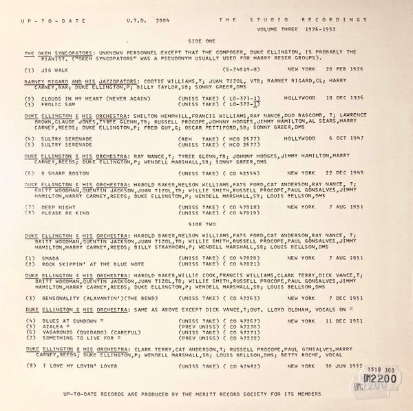 The Studio Recordings Volume Three 1926-1952