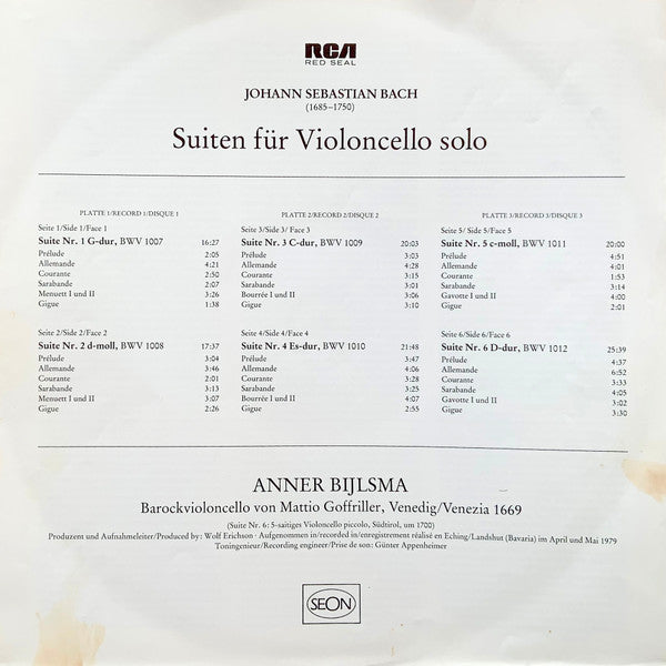 6 Suites A Violoncello Solo Senza Basso