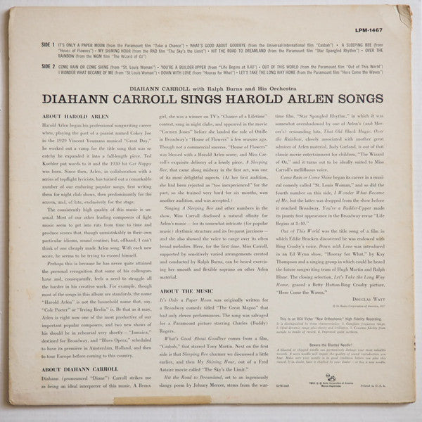 Diahann Carroll Sings Harold Arlen Songs