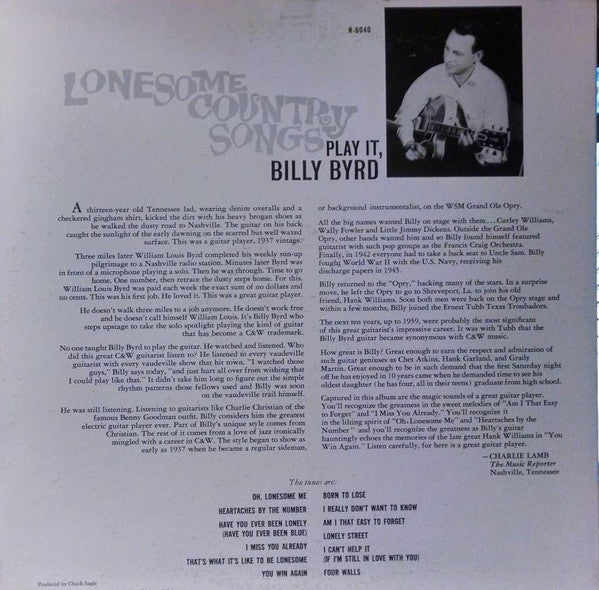 Master Release: Lonesome Country Songs - Play It, Billy Byrd by Billy Byrd