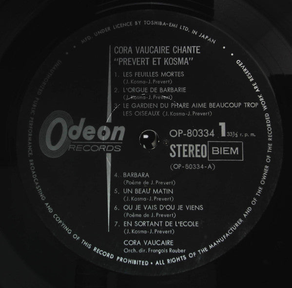 Cora Vaucaire Chante "Prevert Et Kosma"