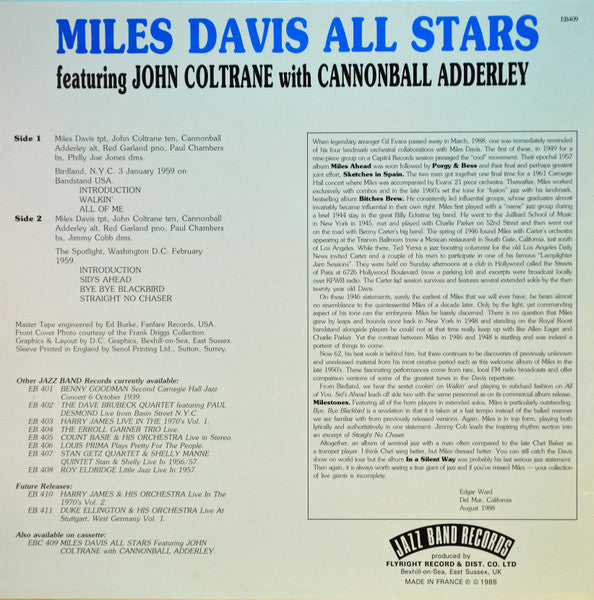 Miles Davis All Stars Featuring John Coltrane With Cannonball Adderley