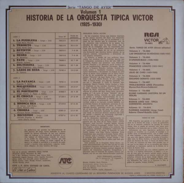 Release: Historia De La Orquesta Típica Victor (1925-1930)-Vinyl-Argentina-1980-TA-4801-5664716