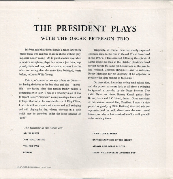 The President Plays With The Oscar Peterson Trio