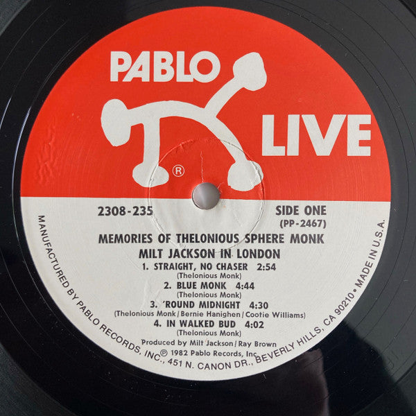 Memories Of Thelonious Sphere Monk (Milt Jackson In London)
