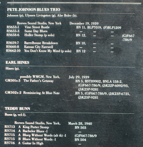 The Pete Johnson / Earl Hines / Teddy Bunn Blue Note Sessions