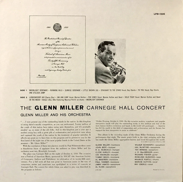 Release: The Glenn Miller Carnegie Hall Concert-Vinyl-US-None-LPM 1506, LPM-1506-5349496