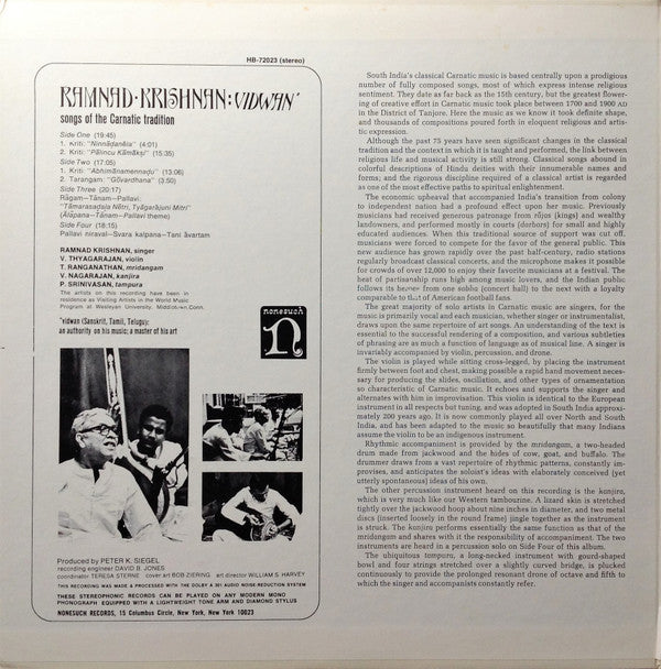 Vidwan/Songs Of The Carnatic Tradition = 南インド古典声楽の真髄