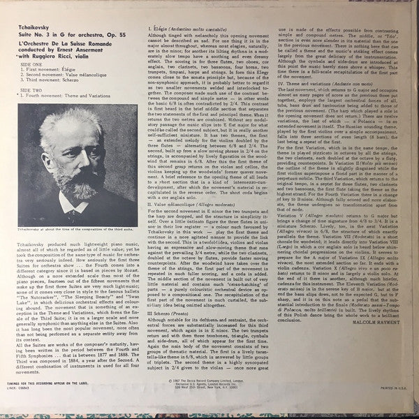 Suite No. 3 In G For Orchestra, Op.55