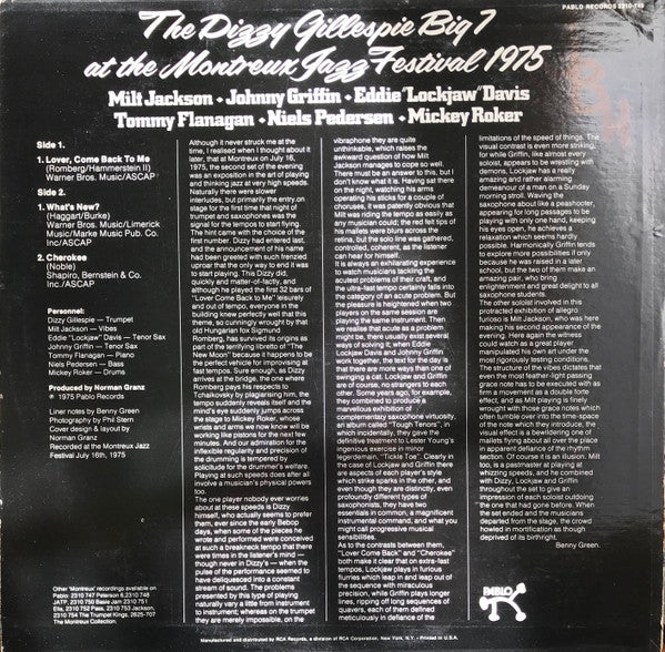 Release: The Dizzy Gillespie Big 7 At The Montreux Jazz Festival 1975-Vinyl-US-1975-2310-749-12784753