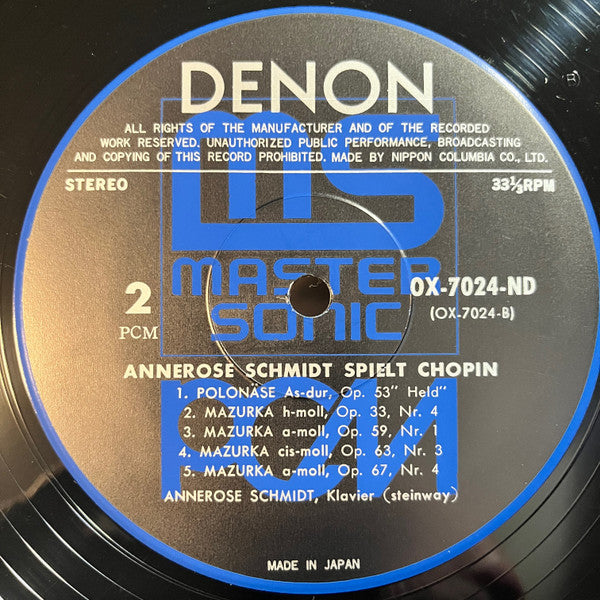 Annerose Schmidt Spielt Chopin - Balladen, Etüden, Polonäse, Mazurken