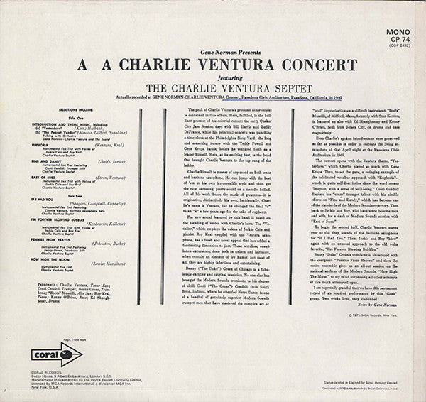 Release: Gene Norman Presents A Charlie Ventura Concert-Vinyl-UK-None-CP 74-5315847
