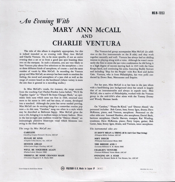 An Evening With Mary Ann McCall And Charlie Ventura