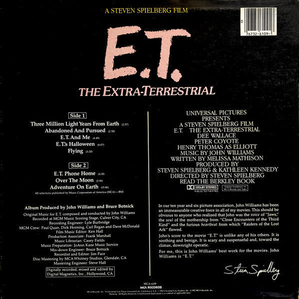 Release: E.T. The Extra-Terrestrial (Music From The Original Motion Picture Soundtrack)-Vinyl-US-1982-MCA 6109-693246