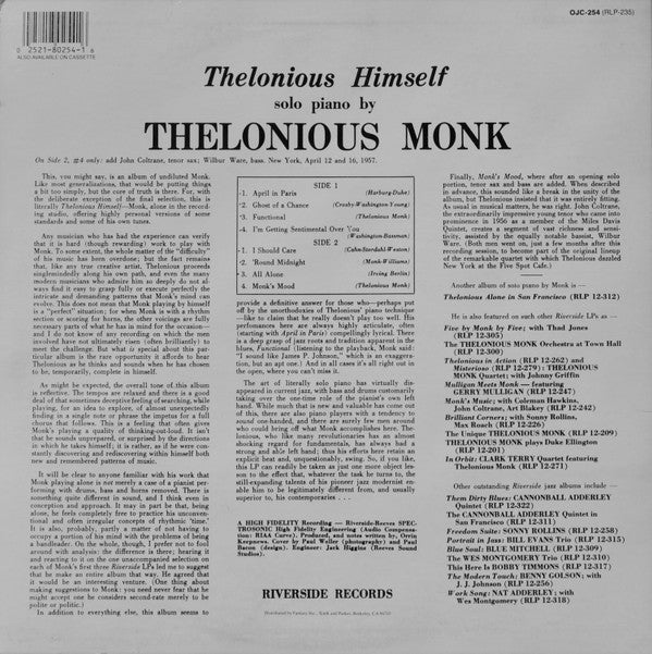 Release: Thelonious Himself-Vinyl-US-1986-OJC-254, RLP-235-923412