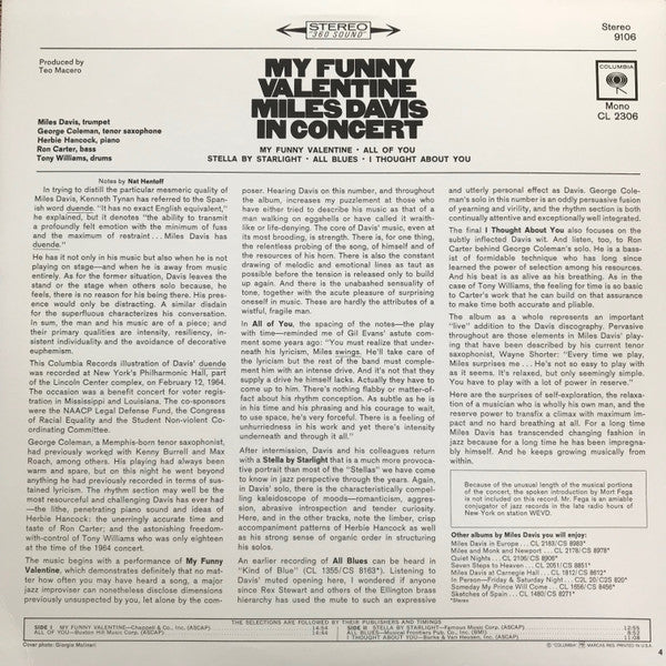 Release: My Funny Valentine - Miles Davis In Concert-Vinyl-US-None-PC 9106, 9106-380910