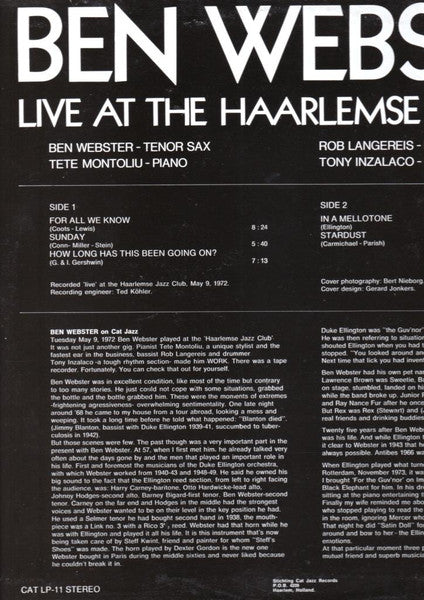 Master Release: Live At The Haarlemse Jazzclub by Ben Webster