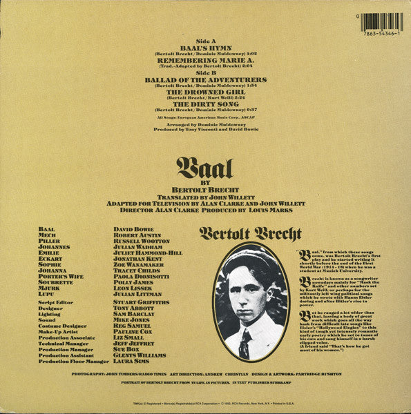 Release: David Bowie In Bertolt Brecht's Baal-Vinyl-US-1982-CPL1-4346-750070