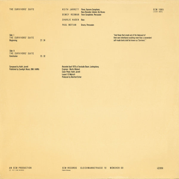 Release: The Survivors' Suite-Vinyl-Germany-1977-ECM 1085, 2301 085-494905