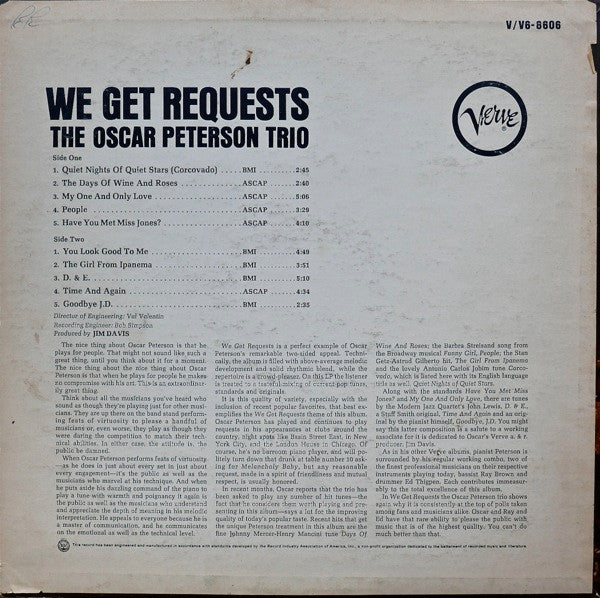 Release: We Get Requests-Vinyl-US-1965-V6-8606, V6/8606-695377