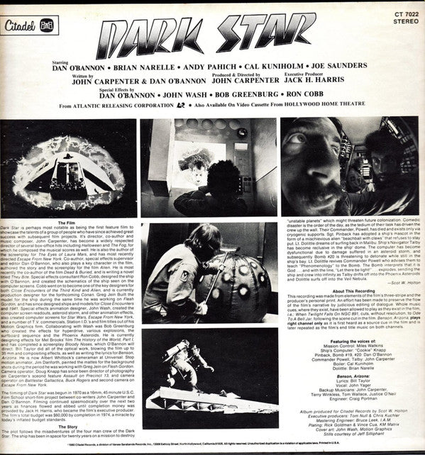 Master Release: Dark Star (Original Motion Picture Soundtrack) by John Carpenter