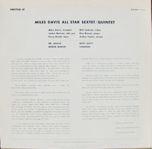 Release: Quintet / Sextet-Vinyl-US-1982-OJC-012, P-7034-512332