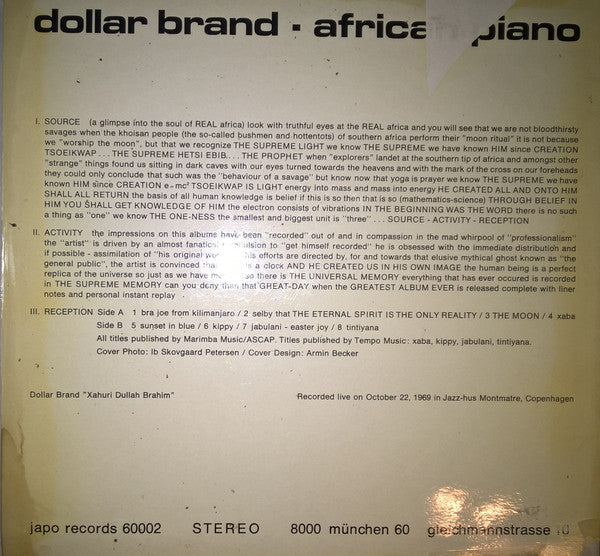 Release: African Piano-Vinyl-Germany-1973-JAPO 60002, JAPO 60 002 ST, 2360002-981111