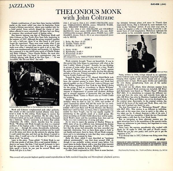 Release: Thelonious Monk With John Coltrane-Vinyl-US-1982-OJC-039, J946, J-946-375912