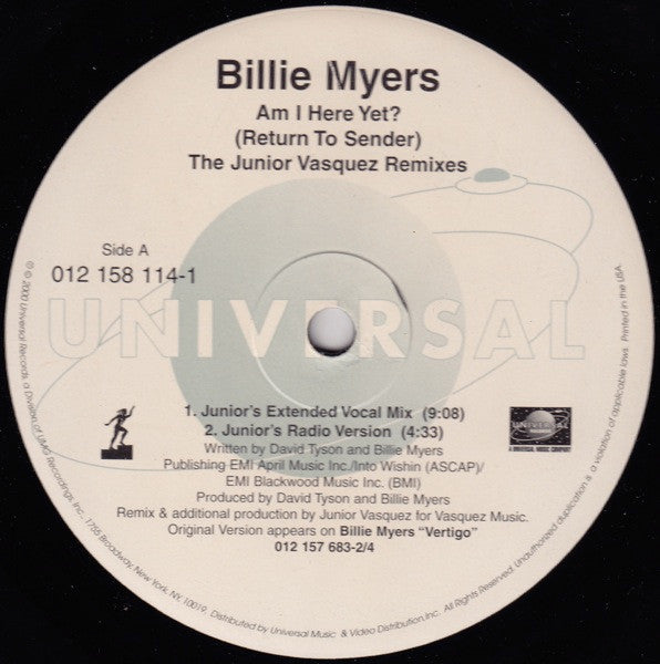 Master Release: Am I Here Yet? (Return To Sender) by Billie Myers