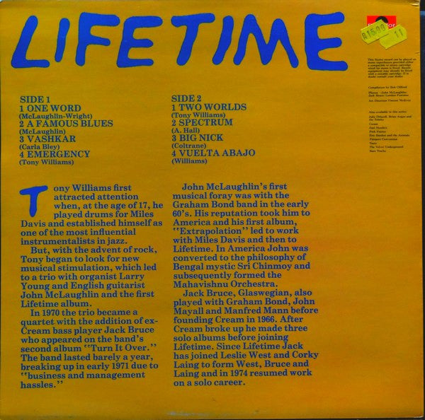 Master Release: Lifetime by The Tony Williams Lifetime