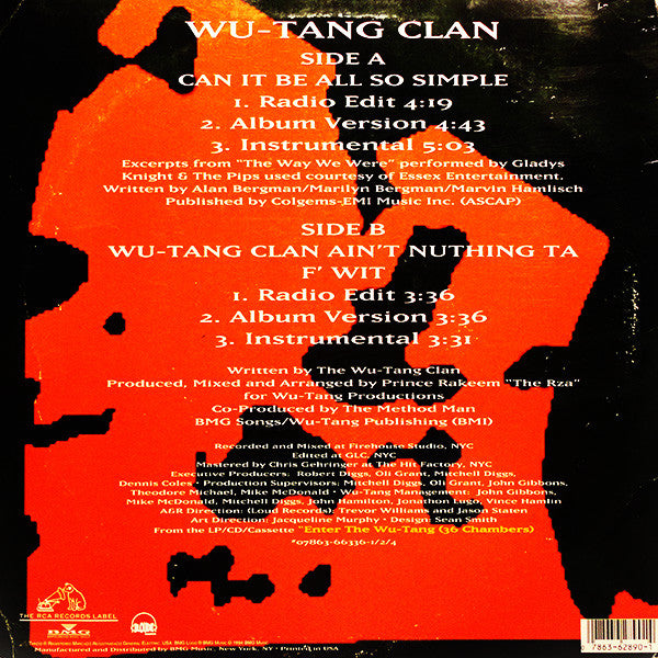 Master Release: Can It Be All So Simple / Wu-Tang Clan Ain't Nuthing Ta F' Wit by Wu-Tang Clan