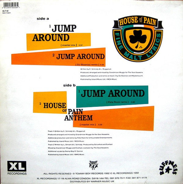 Release: Jump Around & House Of Pain Anthem-Vinyl-UK-1992-XLT 32, XLT 32-122061