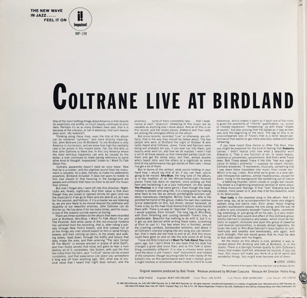 Release: Live At Birdland-Vinyl-US-1997-IMP-198-733894
