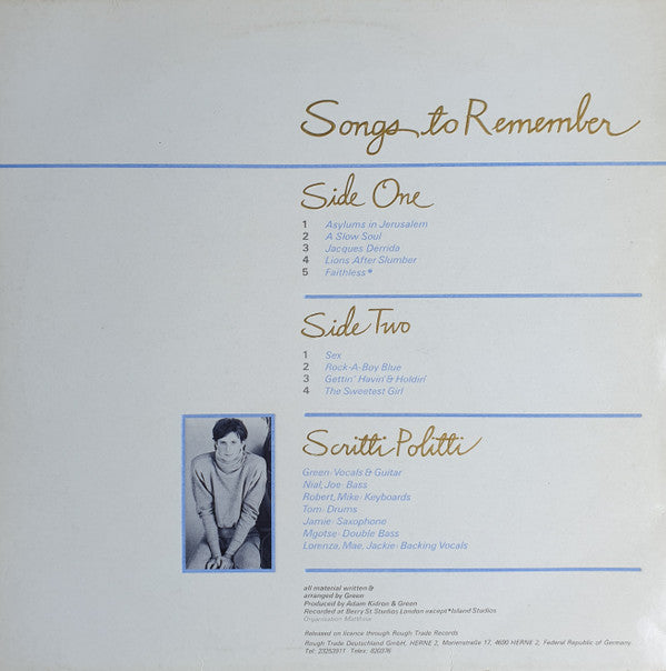 Release: Songs To Remember-Vinyl-Germany-1982-RTD 2, ROUGH 20, RDT 2-320510
