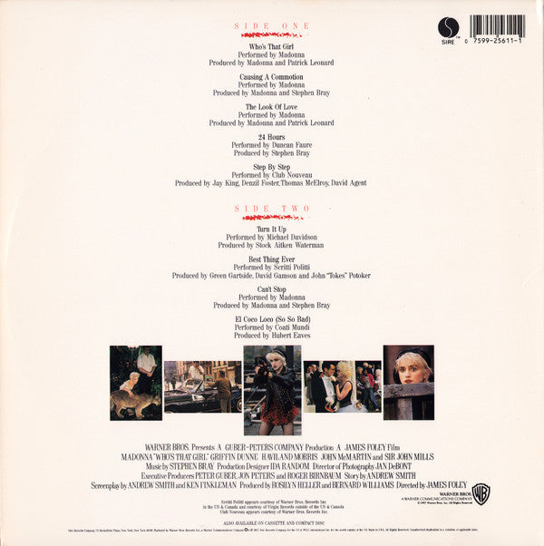 Release: Who's That Girl (Original Motion Picture Soundtrack)-Vinyl-US-1987-1-25611, 9 25611-1-485851