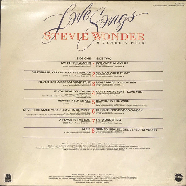 Release: Love Songs - 16 Classic Hits-Vinyl-UK-1984-STAR 2251-795120