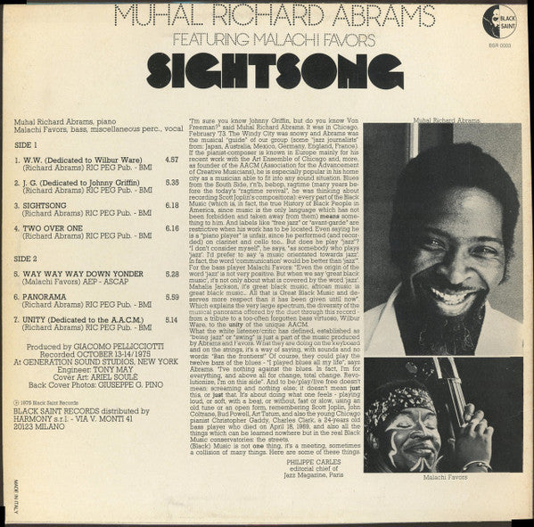 Master Release: Sightsong by Muhal Richard Abrams