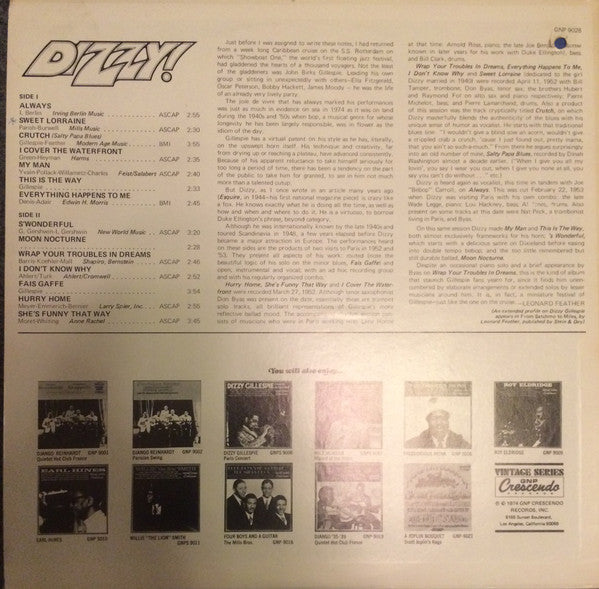 Release: Dizzy-Vinyl-US-1974-GNP 9028-372040