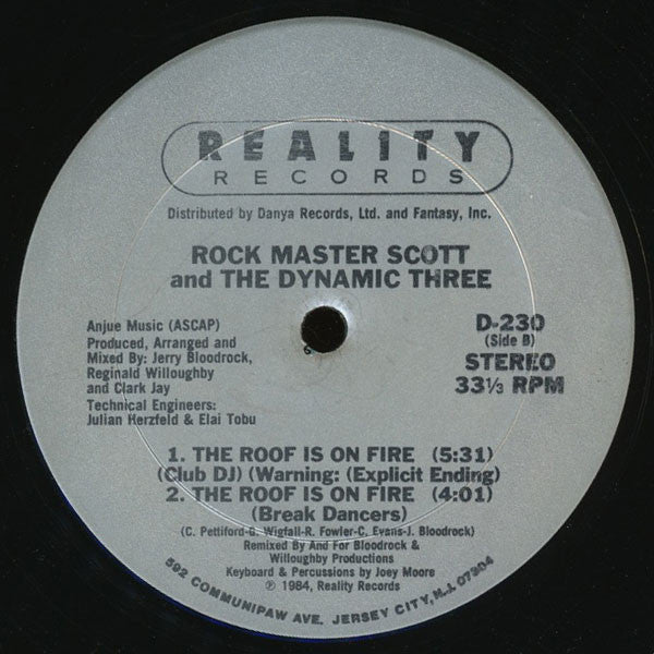Master Release: Request Line / The Roof Is On Fire by Rock Master Scott And The Dynamic Three