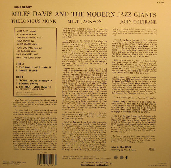 Release: Miles Davis And The Modern Jazz Giants-Vinyl-Germany-1989-OJC-347, P-7150-382701