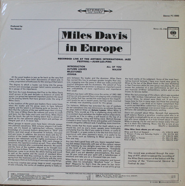 Release: Miles Davis In Europe-Vinyl-US-None-PC 8983-380892