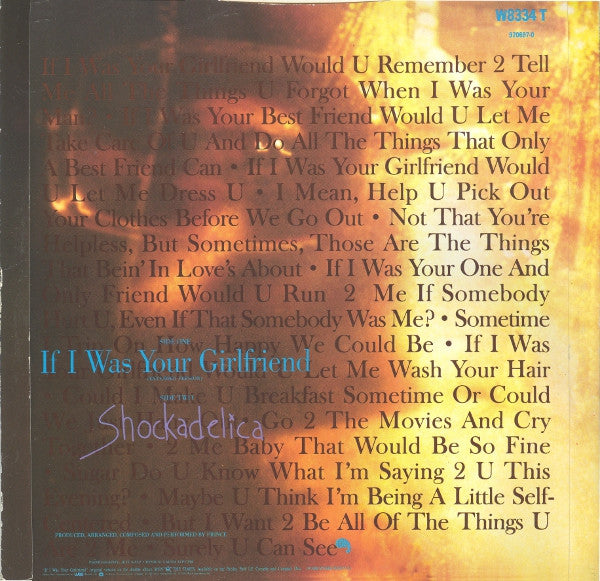 Release: If I Was Your Girlfriend-Vinyl-UK-1987-W8334 T, 920697-0, W8334 (T)-575580