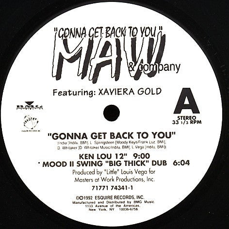 Master Release: Gonna Get Back To You by Masters At Work