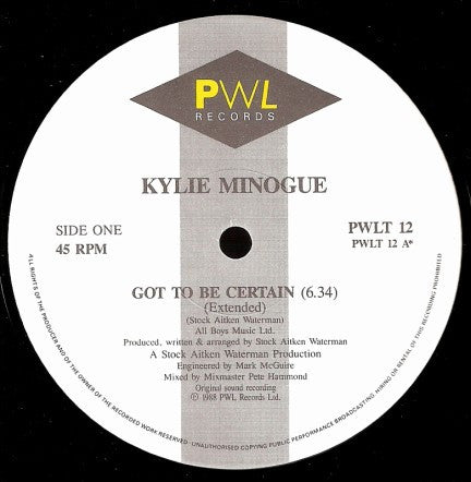 Master Release: Got To Be Certain by Kylie Minogue