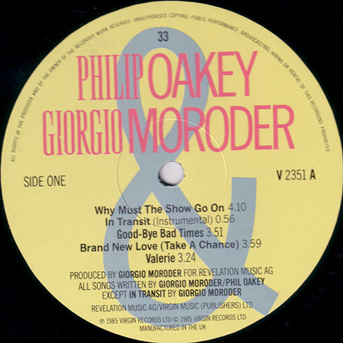Release: Philip Oakey & Giorgio Moroder-Vinyl-UK-1985-V 2351-951357