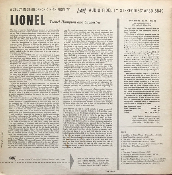Release: Lionel ...Plays Drums, Vibes, Piano-Vinyl-US-1971-AFSD 5849-1438853