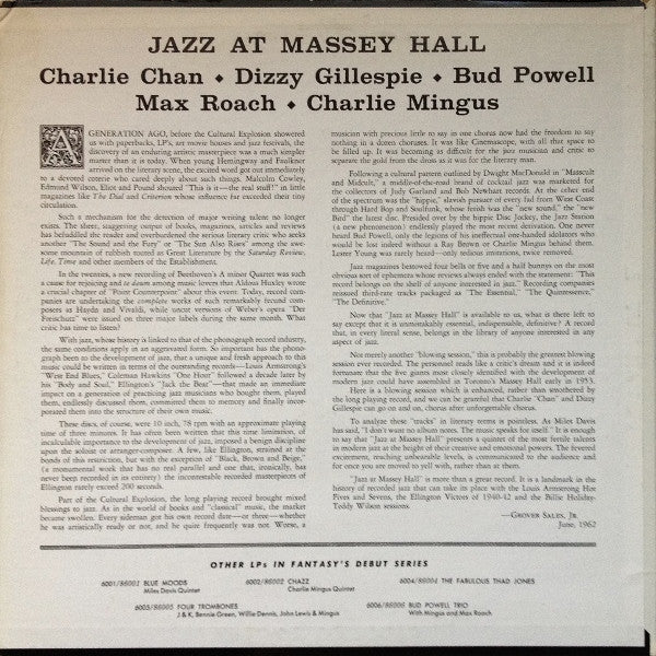 Release: Jazz At Massey Hall-Vinyl-US-1962-86003-6173649